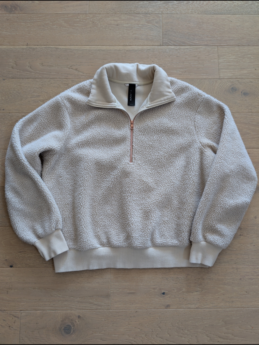 Sherpa Plush Quarter-Zip Pullover Sweater - Cream